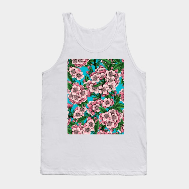 Cherry blossom on blue Tank Top by katerinamk